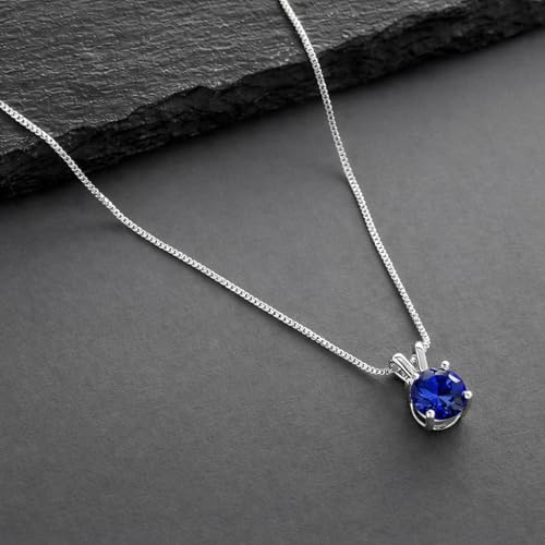 Mariell Cubic Zirconia Crystal Pendant Necklace for Women, 2 Carat 8mm CZ, for Brides, Wedding, Mother's Day Jewelry Gift - color: Silver-Sapphire Blue Cubic Zirconia