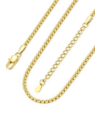 Bandmax Solid Stainless Steel Flat Box Link Chains 2MM/4MM/6MM/8MM Silver/Gold/Black Rolo Cable Chain Necklaces for Men Women 14"-30" Length, Gift Packed - color: 03 2MM-14K Gold Plated