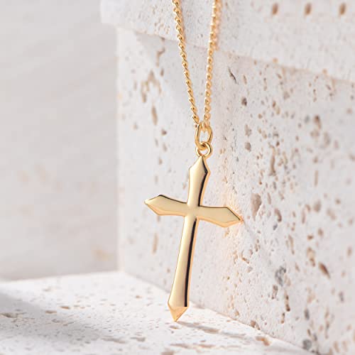 Fettero Cross Necklace for Women Faith Pendant 14K Plated Dainty Chain Necklaes Minimalist Simple Tiny God Lords Prayer Religious Jewelry - style: Blank Cross