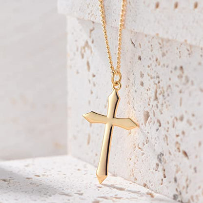 Fettero Cross Necklace for Women Faith Pendant 14K Plated Dainty Chain Necklaes Minimalist Simple Tiny God Lords Prayer Religious Jewelry - style: Blank Cross
