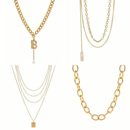 KOSMOS-LI 60 PCS Gold Plated Jewelry Sets with Costume Necklaces, Bracelets, Earrings, Knuckle Rings for Women - color: 60gold