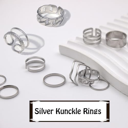 17PCS Silver Knuckle Rings for Women Stainless Steel Rings Set Midi Stackable Rings Simple Smooth Finger Rings Silver Adjustable Rings Jewelry Gift - color: 17 pcs