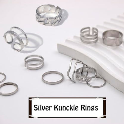 17PCS Silver Knuckle Rings for Women Stainless Steel Rings Set Midi Stackable Rings Simple Smooth Finger Rings Silver Adjustable Rings Jewelry Gift - color: 17 pcs