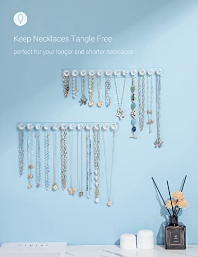 Mymazn 2 Pack Acrylic Necklaces Holder Hanging Jewelry Organizer Wall Mounted Necklace Hangers with 12 Hooks, Clear Jewelry Hangers for Necklace Organizer for Girls Women, Necklace Hooks for Wall | Acrylic Jewelry Hanger with 12 Hooks, Jewelry Hooks for N