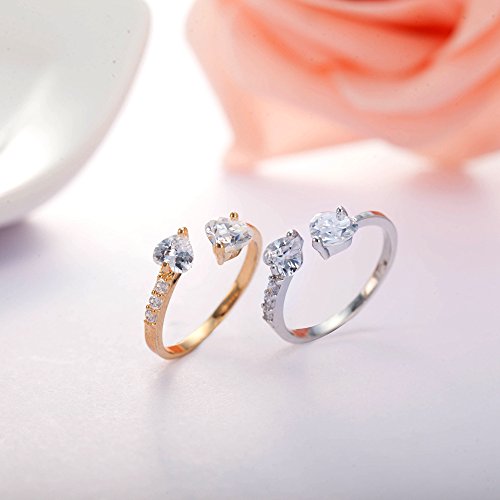 hsiyyecg Sliver/Gold Plated Double Heart Eternity Ring Shiny Cubic Zirconia Crystal Engagement Wedding Band Promise Ring Open Adjustable Statement Rings for Women(Gold) - color: gold