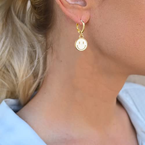 Preppy Earrings for Women Smile Face Heart Charms Pendants Gold Small Huggie Hoop Dangle Drop Earrings Trendy Y2K Jewelry Gifts - color: Smile-White