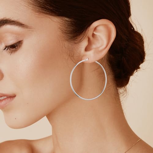 JIAYIQI Sterling Silver Hoop Earrings 18K White Gold Plated Silver Circle Endless Earrings Hoops Jewelry Lightweight Hoop Earring for Women Diameter 10,14,16,18,20,25,30,35,40,50,60mm - style: Silver-60mm