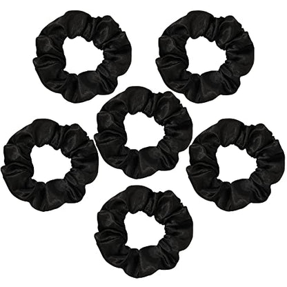 Ivyu Black Silk Satin Scrunchies - Pack of 6, 8 Pieces (2 Free) - Hair Elastics Bands - Ponytail Holder - Women & Girls - color: Dark Black