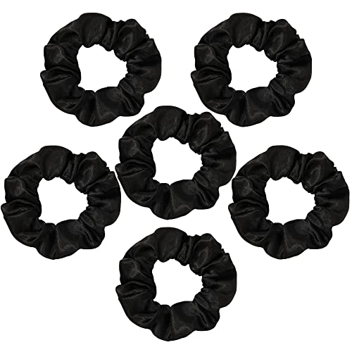 Ivyu Black Silk Satin Scrunchies - Pack of 6, 8 Pieces (2 Free) - Hair Elastics Bands - Ponytail Holder - Women & Girls - color: Dark Black
