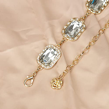 ILuvatar Green Glass Diamond Chain Belt - Metal Women's Western Style Dress Belt - color: Gold-s-white