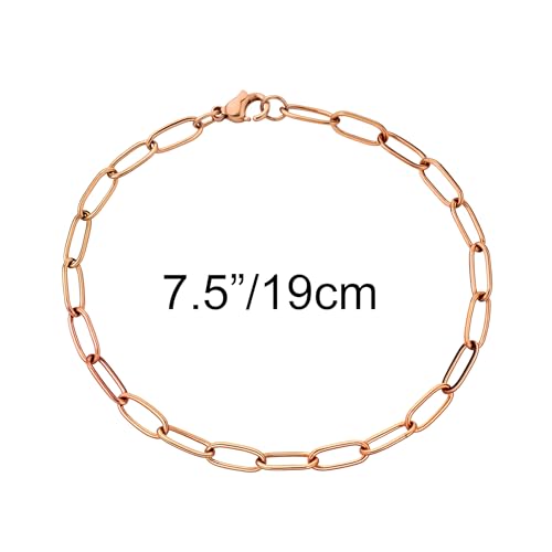 kelistom 14K Gold Filled Stainless Steel Paperclip Chain Bracelet for Women, 7.5” Rectangle Link Bracelets, Waterproof and Never Tarnish - color: rose gold
