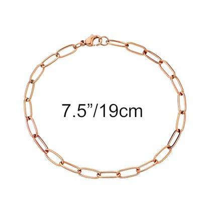kelistom 14K Gold Filled Stainless Steel Paperclip Chain Bracelet for Women, 7.5” Rectangle Link Bracelets, Waterproof and Never Tarnish - color: rose gold
