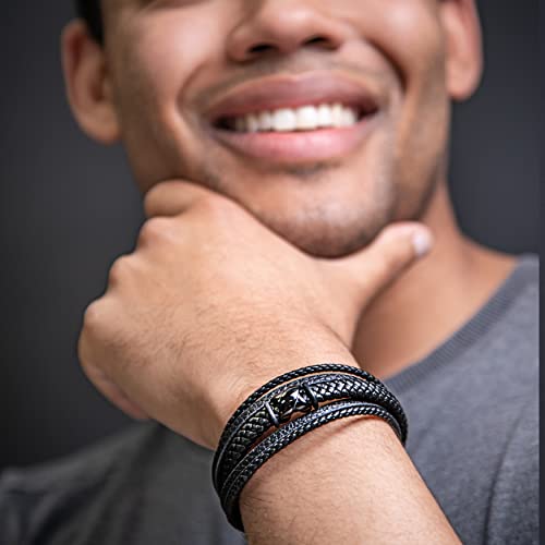 SERASAR Premium Leather Bracelet Men | Stainless Steel Magnetic Clasp | Three Colors | Jewelry Box Included - color: Black, size: 17cm, style: Flake