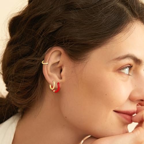 12 Pairs Stud & Hoop Earrings Set for Women 2-5mm Colorful Ball & Cubic Zirconia Stud earrings 8/10/12mm Hoop Earrings Hypoallergenic Stainless Steel Jewelry Gift Collection - color: Red