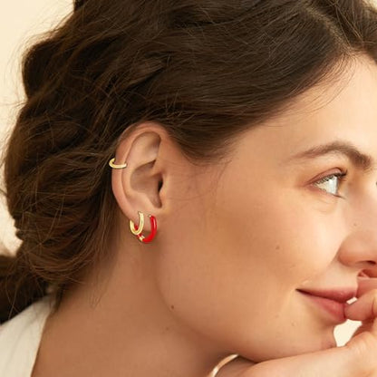 12 Pairs Stud & Hoop Earrings Set for Women 2-5mm Colorful Ball & Cubic Zirconia Stud earrings 8/10/12mm Hoop Earrings Hypoallergenic Stainless Steel Jewelry Gift Collection - color: Red