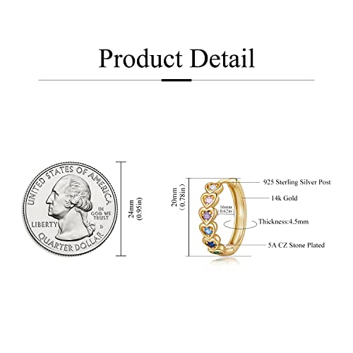 20mm Heart Earring Hoop for Women 925 Sterling Silver Post Multicolor CZ - color: Gold