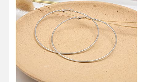 Dainty 80mm Silver Big Large Hoop Earrings For Women Sensitive Ears Fashion Round Circle Huggie Hypoallergenic Hoops Minimalist Hooped Jewelry Gifts Bff Birthday - color: silver