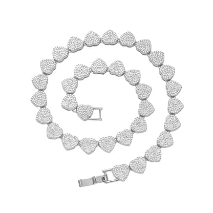Zeffy Dainty Gold Heart Necklace for Women Trendy 14K Gold/Silver Plate Cute Heart Pendant Choker Necklaces Gold Love Heart Chain Necklace for Women Dainty Gold Jewelry Gifts for Women - style: Diamond Heart Cuban Link Chain-Silver