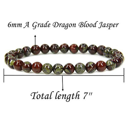 Angelstones Gemstones 6mm Round Beads Healing Crystal Bracelet for women | Natural Gemstone, Handmade Gifts for Women, Healing Crystal Round Beaded Stretch Bracelets, Unisex Jewelry for Women and Men - color: Dragon Blood Jasper