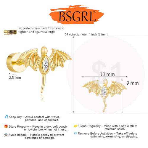 Flat Back Earrings for Women Cartilage Helix | Comfortable Dainty Cute Dragon Bee Bird Phoenix Dragonfly Cute Animal Leaf Spiral Rhombus Design Flatback Stud Earrings - color: gold dragon