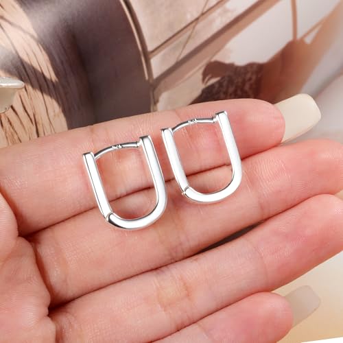 Chunky Hoop Earrings for Women Small Huggie Hoops Earrings Fashion Jewelry | 14k Gold Plated Hypoallergenic Thick Gold Silver Hoop Earrings Trendy Jewelry Gift Box, Daily Wear - color: Square hoop-Silver