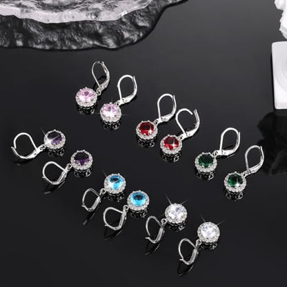 Multicolor Crystal Dangle Studs Earrings Set for Women 925 Silver Hypoallergenic Dangle Earrings Leverback Drop Earring Fashion Cubic Zirconia Leverback Stud Earring Sets Trendy Cubic Zirconia Jewelry Gifts for Women - style: 6-S-S