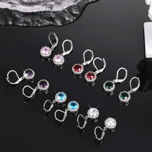 Multicolor Crystal Dangle Studs Earrings Set for Women 925 Silver Hypoallergenic Dangle Earrings Leverback Drop Earring Fashion Cubic Zirconia Leverback Stud Earring Sets Trendy Cubic Zirconia Jewelry Gifts for Women - style: 6-S-S
