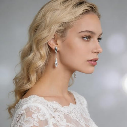 Trendy Silver Water Drop Dangle Earrings for Women - Sparkly Crystal Long Tassel Earrings