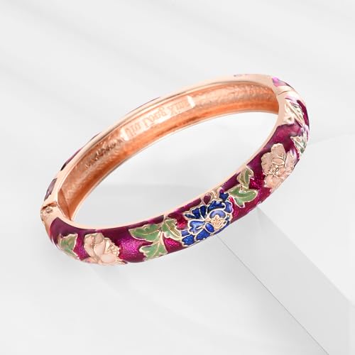 UJOY Cloisonne Bangle Colorful Enamel Filigree Rose Flower Hollowed Crystal Bracelet for Women Gifts 88A09 - color: 2 Pcs Set-C58-Purple