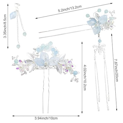 5 Pcs Flower Pearl Tassel Hairpins & Rhinestone Hair Clips, Vintage Chinese Hanfu Bridal Wedding Headpieces Hair Accessories for Women Girls Updo Hairstyle