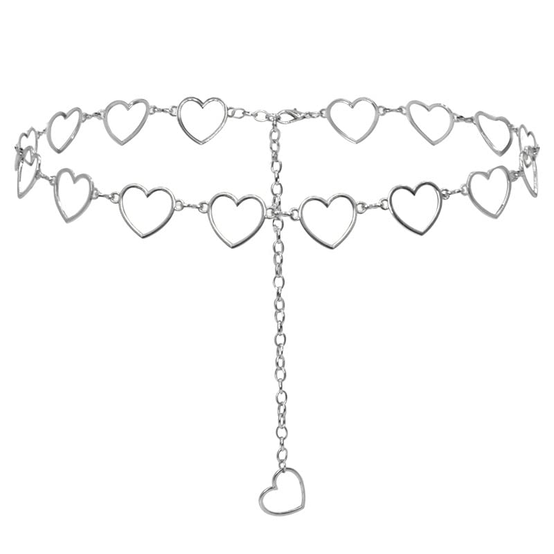 Fashion Long Tassel Metal Waist Chain Women Adjustable Body Link Belts Body Belly Jewelry for Jeans Dresses Sun Gold Plated - color: Hearts Silver