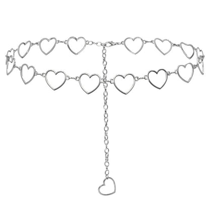 Fashion Long Tassel Metal Waist Chain Women Adjustable Body Link Belts Body Belly Jewelry for Jeans Dresses Sun Gold Plated - color: Hearts Silver