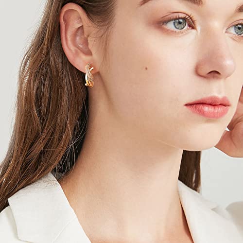 Huggie Hoop Earrings 14K Gold Plated Cubic Zirconia Dainty Simple Cute Beads Elegant CZ Circle Small Hoop Earring for Women Minimalist Handmade Hypoallergenic Jewelry - color: CZ-S