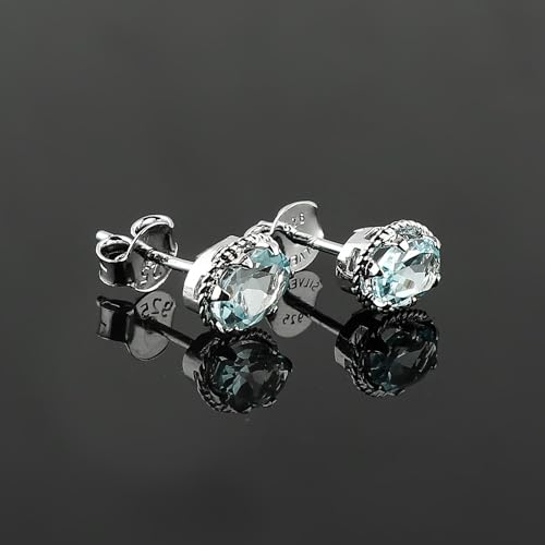 Real Blue Topaz Crystal Studs Earring Pair with Push Backs, Natural Gemstone, Birthstone, Brilliant Cut Oval Crystal, Healing Stone, Gift for Women, 925 Sterling Silver