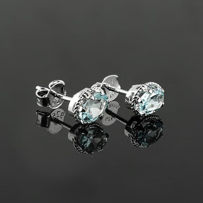 Real Blue Topaz Crystal Studs Earring Pair with Push Backs, Natural Gemstone, Birthstone, Brilliant Cut Oval Crystal, Healing Stone, Gift for Women, 925 Sterling Silver