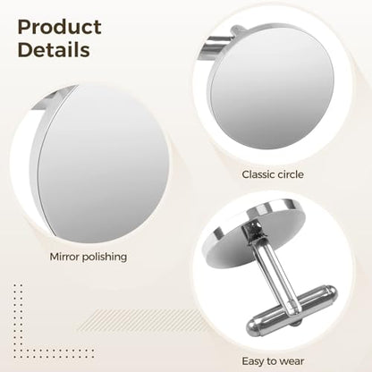12 Pcs Stainless Steel Cufflinks for Men, Round Mirror Polished Silver Tone Cuff Link Accessories, Simple Shirt Button Style, Toggle Back Closure, for Formal Attire and Dress Shirts