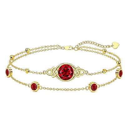 Midari 18K Gold Irish Infinity Celtic Knot Birthstone Layed Anklet Bracelet with 12 Months Birthstone Birthday Jewelry Gifts for Women Mom - color: 01-Garnet, size: Anklet 9"-11"