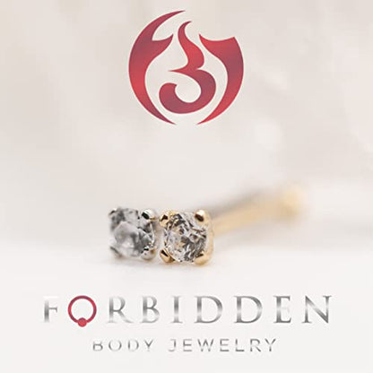 Forbidden Body Jewelry 14k Gold Nose Ring, 20g, Solid 6mm Stud, 2mm CZ Simulated Diamond, Non-Irritating Skin Safe Real Gold, Women and Men - color: 14k White Gold