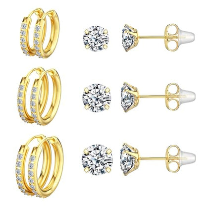 5 Pairs Huggie Hoop Earrings, Cubic Zirconia 14K Gold-Plated 316L Surgical Steel, Hypoallergenic Lightweight Design for Women & Men Cartilage & Multi-Piercing Stacking(13-21mm) - color: M+gold