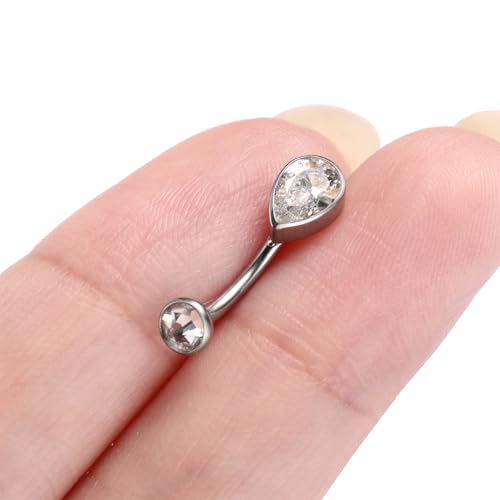 GAGABODY G23 Titanium Eyebrow Rings 16G Curved Barbell Lip Ring Rook Earrings for Women Belly Ring Vertical Labret Jewelry Tragus Helix Daith Earring Belly Piercing - color: 1Pc-Waterdrop Shape Silver+Clear CZ