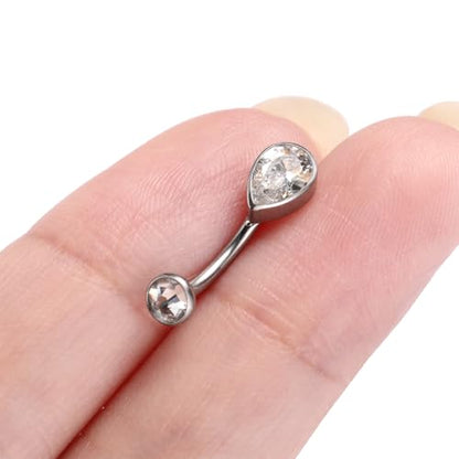 GAGABODY G23 Titanium Eyebrow Rings 16G Curved Barbell Lip Ring Rook Earrings for Women Belly Ring Vertical Labret Jewelry Tragus Helix Daith Earring Belly Piercing - color: 1Pc-Waterdrop Shape Silver+Clear CZ