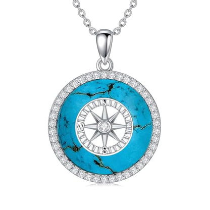 AOBOCO 2026 Graduation Gifts 925 Sterling Silver Compass Pendant Necklace High School College Graduation Jewelry Gifts for Women Daughter - style: C-Turquoise