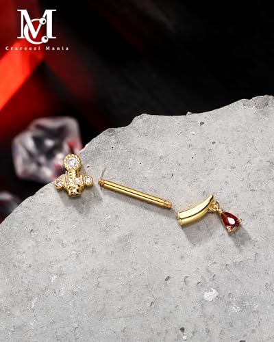 Sword Nipple Rings 316L Stainless Steel Dangle Nipple Piercing Jewelry 14G Dagger Nipple Barbells 14mm Nipple Piercing Rings - color: Gold