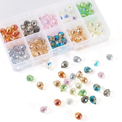130Pcs Faceted Teardrop Glass Beads Electroplate Top Drilled Drop Spacer Beads Colorful Crystal Waterdrop Dangle Charms Chandelier Pendants for DIY Earring Bracelet Necklace Jewelry Making - color: Mixed Color-B