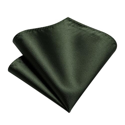 Solid Color Tie and Pocket Square with Tie Clip Lapel Pin Silk Formal Necktie Set Wedding Formal - color: Olive Green