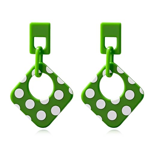 Handmade Lightweight Retro Polka Dot Square Hollow Round Dangle Drop Earrings Unique Chic Resin Geometric Stud Earrings For Women - style: Green Chain