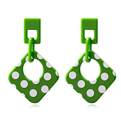 Handmade Lightweight Retro Polka Dot Square Hollow Round Dangle Drop Earrings Unique Chic Resin Geometric Stud Earrings For Women - style: Green Chain