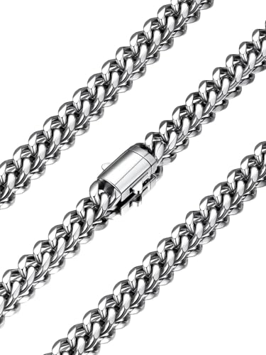 U7 Cuban Link Chain for Men, Stainless Steel Chain Necklace with Gift Box - color: a. 6mm Steel, size: 22 Inch