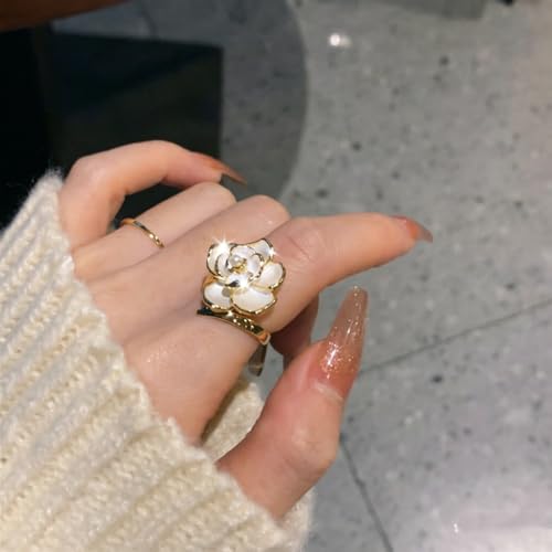 Flower Open Statement Rings for Women, Exquisite Cubic Zirconia Sterling Silver Stacking Ring Adjustable Open Ring,Fashion Jewelry Gifts,Suitable For Women Daily and Wedding Wear, Gifts For Your Wife - color: White