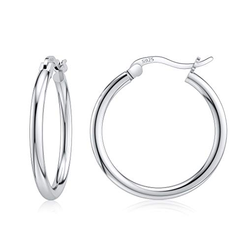 JIAYIQI Sterling Silver Hoop Earrings 18K White Gold Plated Silver Circle Endless Earrings Hoops Jewelry Lightweight Hoop Earring for Women Diameter 10,14,16,18,20,25,30,35,40,50,60mm - style: Silver-20mm